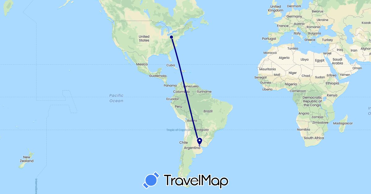 TravelMap itinerary: driving in Argentina, United States (North America, South America)